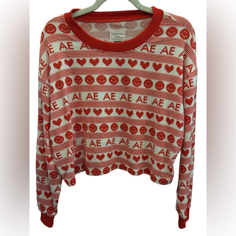 American Eagle Red & White Hearts, Smiley Faces & AE Top Sz M super soft!